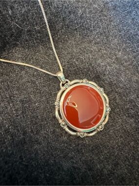 Sterling Silver Red Carnelian Pendant Necklace 925 Italy